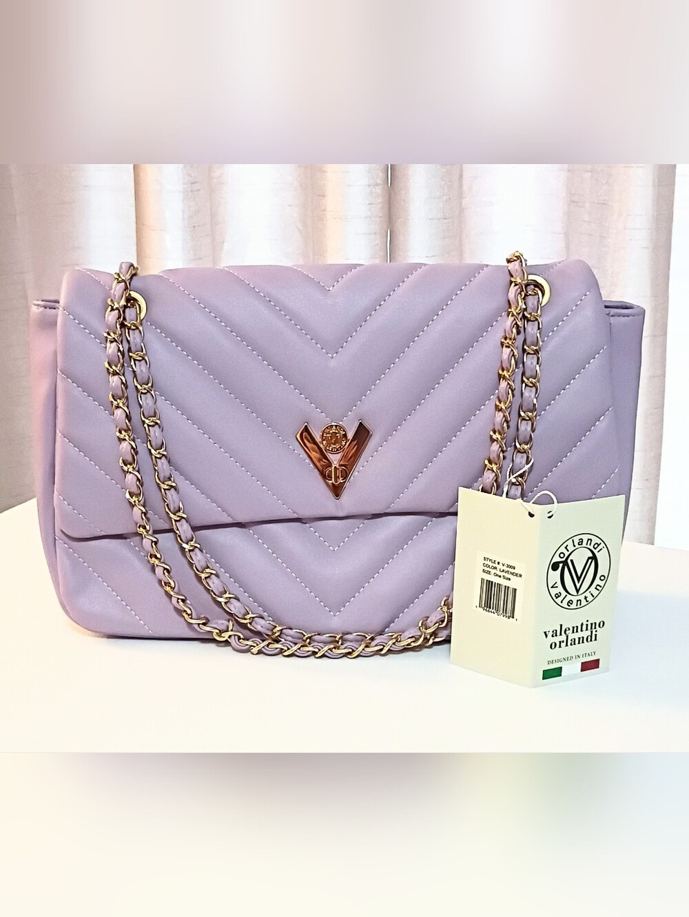 NWT Valentino Orlandi Lavender Quilted Chain Purse Gold Hardware